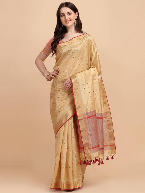self design handloom saree with blouse - 18082876 - Very Small Image - 1