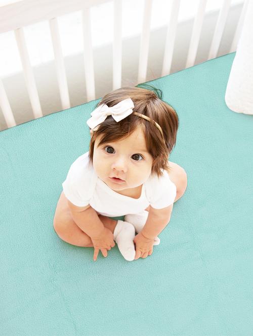 bianca waterproof & breathable bamboo-feel baby dry sheet & mattress protector -1pc medium (smart dry) solid-sea green - 18082919 - Very Small Image - 1