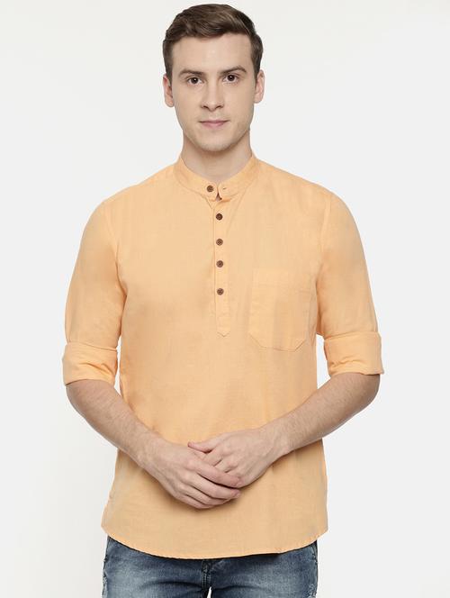 orange solid short kurta - 18083553 - Very Small Image - 1