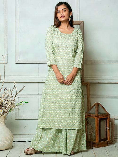green cotton straight kurta - 18106083 - Very Small Image - 1