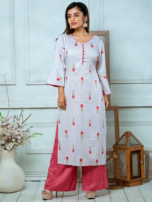 grey cotton straight kurta - 18106085 - Very Small Image - 1