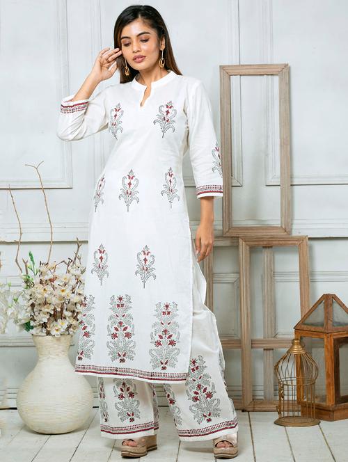 white cotton straight kurta - 18106086 - Very Small Image - 1