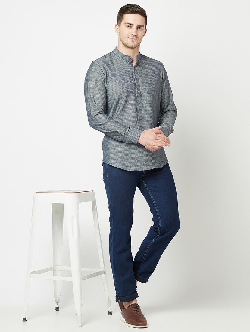grey self design short kurta - 18107446 - Zoom Image - 3