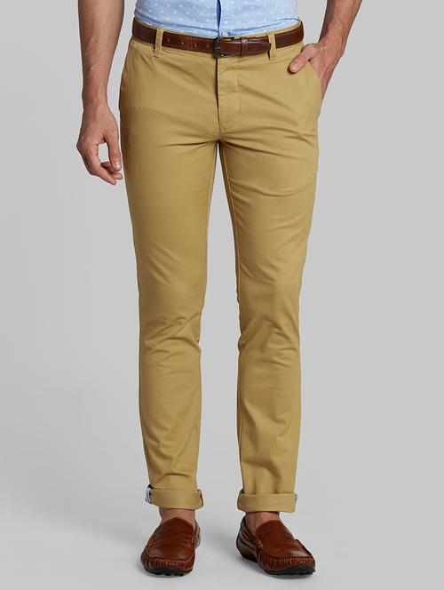 brown cotton blend flat front casual trousers - 18107979 - Very Small Image - 1