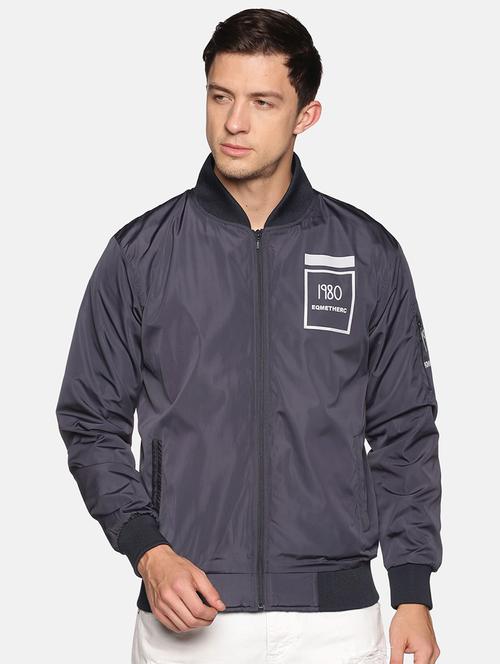 Navy Blue Polyester Casual Jacket - 18109130 - Very Small Image - 1