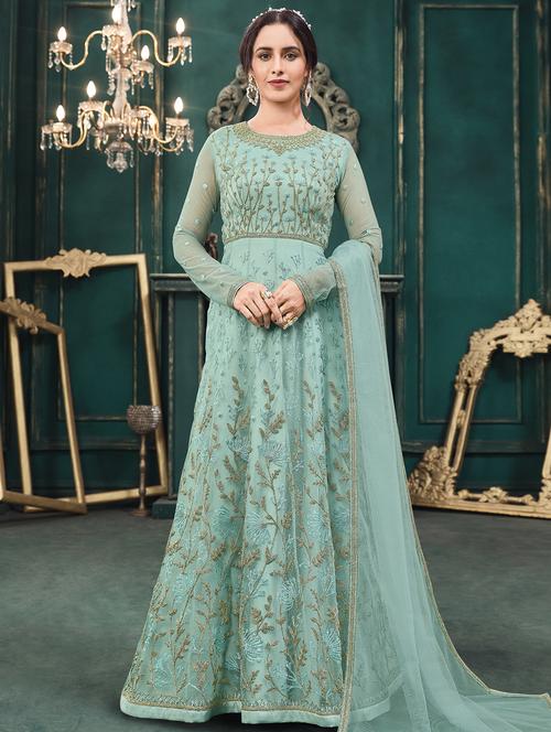 sky blue net semistitched suit - 18109211 - Very Small Image - 1