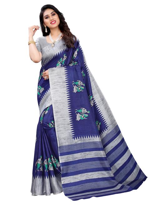navy khadi printed saree with blouse - 18109624 - Very Small Image - 1