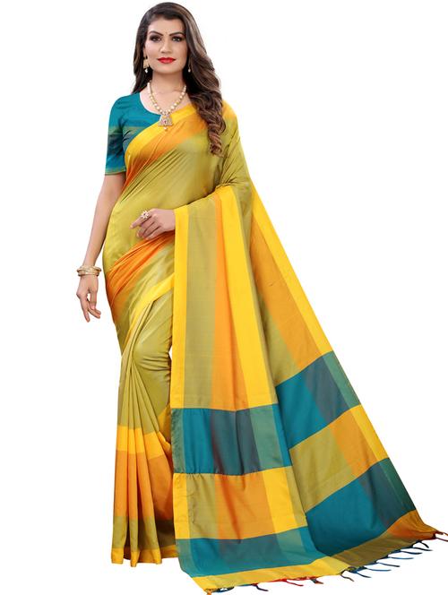 yellow silk blend saree with blouse - 18109660 - Very Small Image - 1