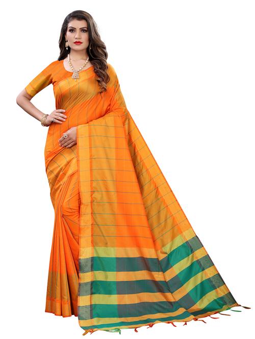 orange silk blend saree with blouse - 18109666 - Very Small Image - 1