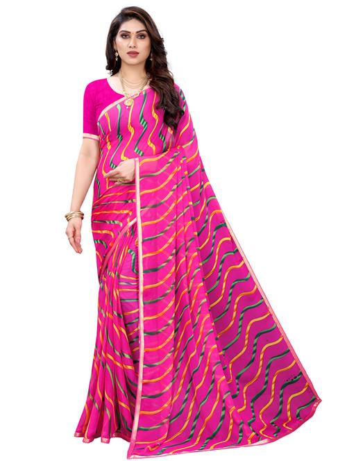 pink chiffon printed saree with blouse - 18109694 - Very Small Image - 1