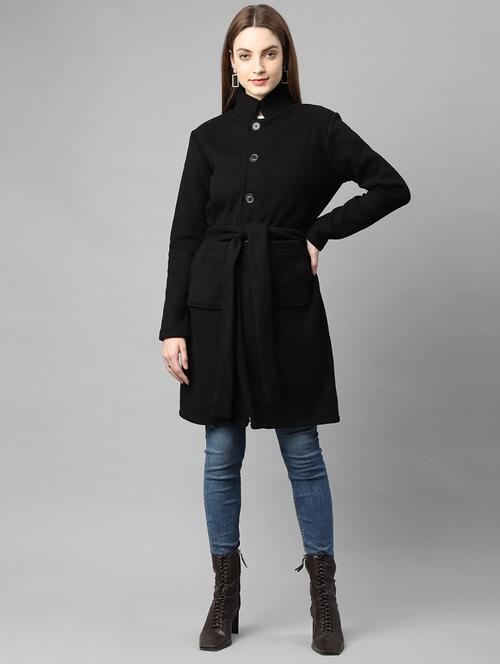 black tie front solid trench coat - 18109903 - Very Small Image - 1