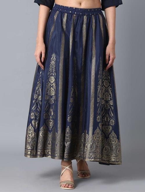 navy flared skirt - 18111901 - Very Small Image - 1