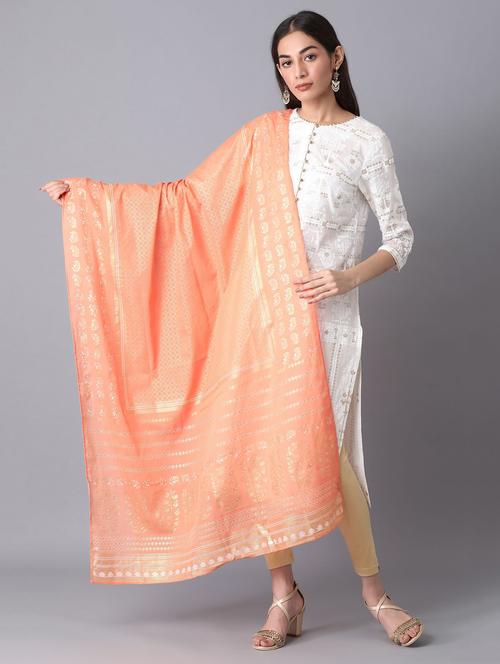 peach cotton dupatta - 18112161 - Very Small Image - 1