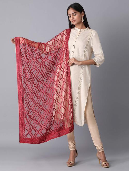 maroon nylon dupatta - 18112188 - Very Small Image - 1