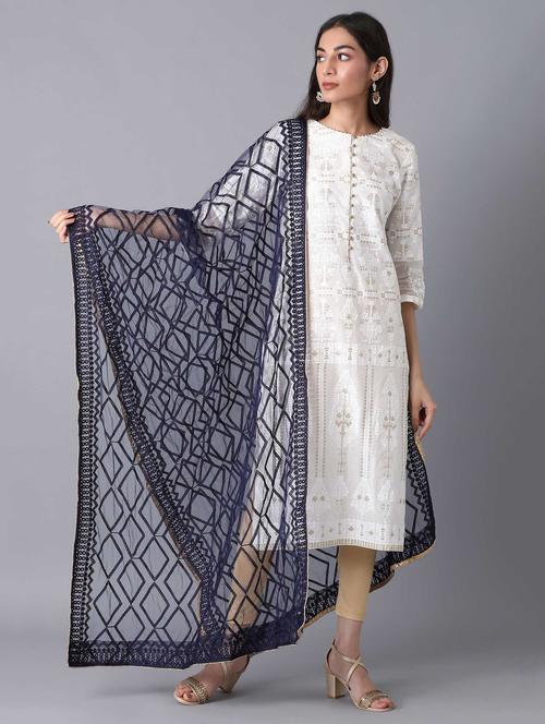 navy embroidered dupatta - 18112189 - Very Small Image - 1