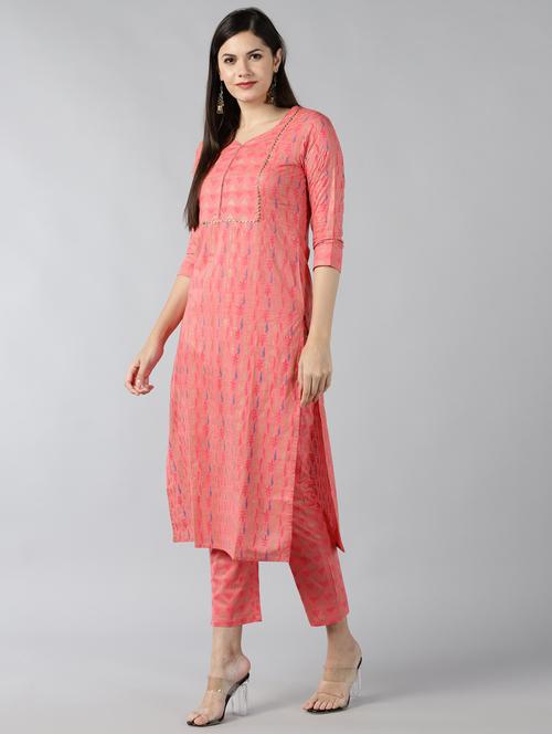pink cotton kurta pant  set - 18112226 - Very Small Image - 1