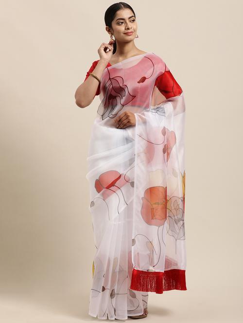 cream organza printed saree with blouse - 18112414 - Very Small Image - 1