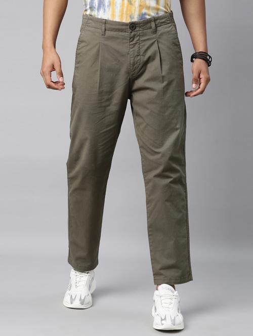 green solid flat front casual trouser - 18112916 - Very Small Image - 1
