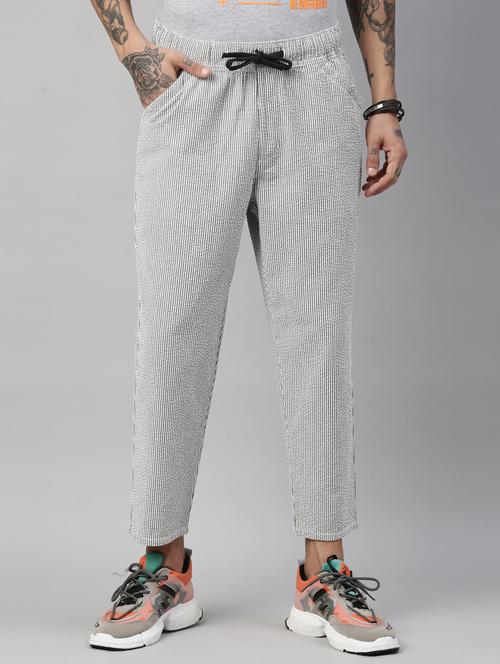 grey striped flat front casual trouser - 18112922 - Very Small Image - 1