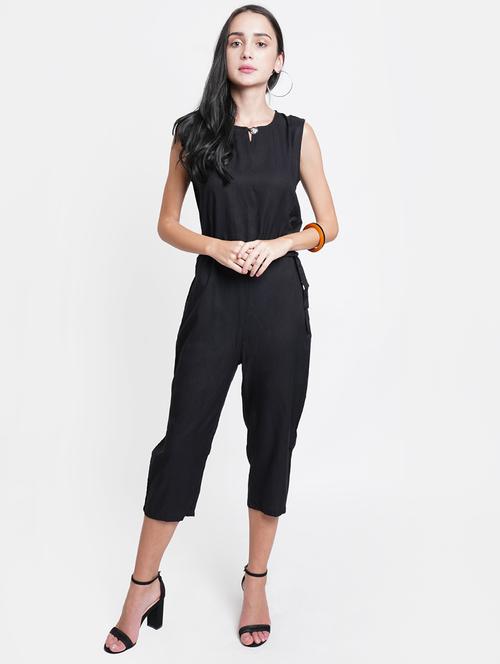 tie front solid jumpsuit - 18113042 - Very Small Image - 1
