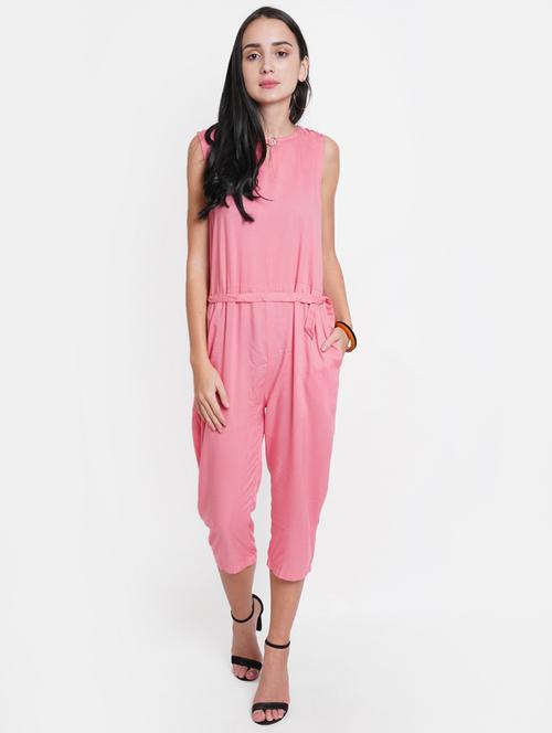 tie front solid jumpsuit - 18113046 - Very Small Image - 1