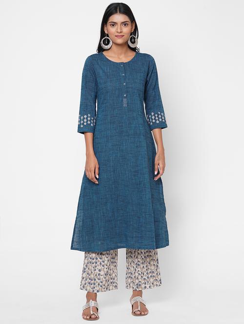 blue cotton kurta palazzo  set - 18113060 - Very Small Image - 1