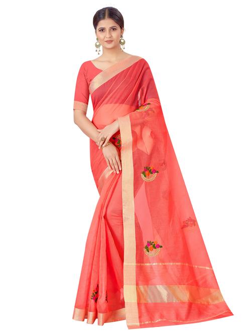 women's floral peach colored saree with blouse - 18113220 - Very Small Image - 1