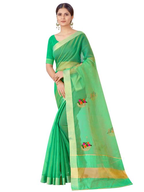 women's floral green colored saree with blouse - 18113221 - Very Small Image - 1