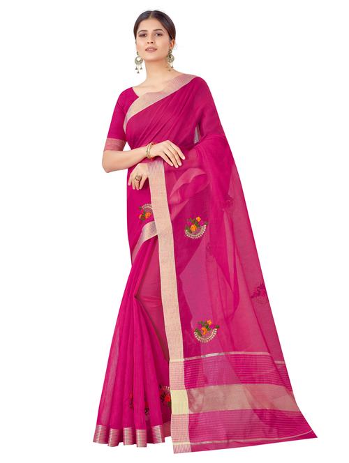 women's floral pink colored saree with blouse - 18113223 - Very Small Image - 1