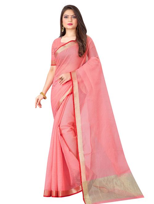 women's checks peach colored saree with blouse - 18113238 - Very Small Image - 1