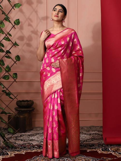 pink art silk banarasi saree with blouse - 18113788 - Very Small Image - 1