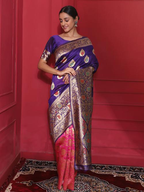 ethnic motifs banarasi saree with blouse - 18113791 - Very Small Image - 1