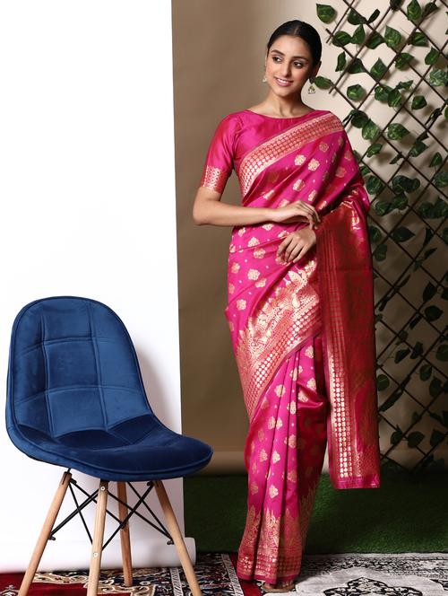 ethnic motifs banarasi saree - 18113872 - Very Small Image - 1
