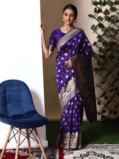 ethnic motifs banarasi saree with blouse - 18113873 - Very Small Image - 1