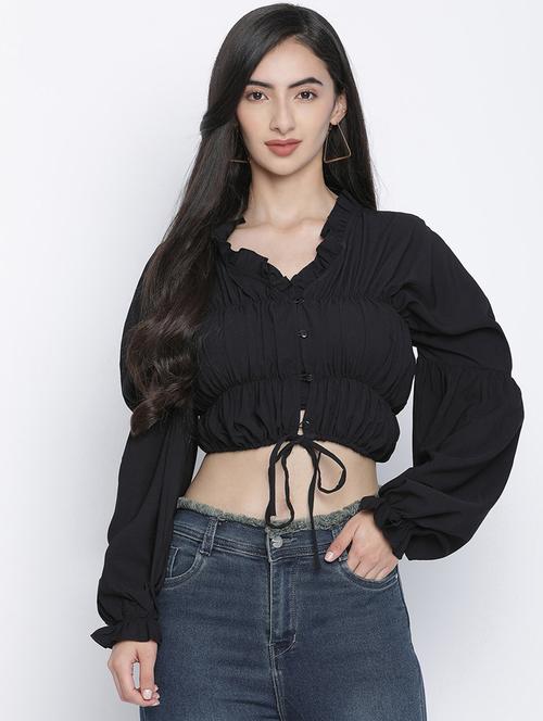 black polyester crop top - 18116233 - Very Small Image - 1
