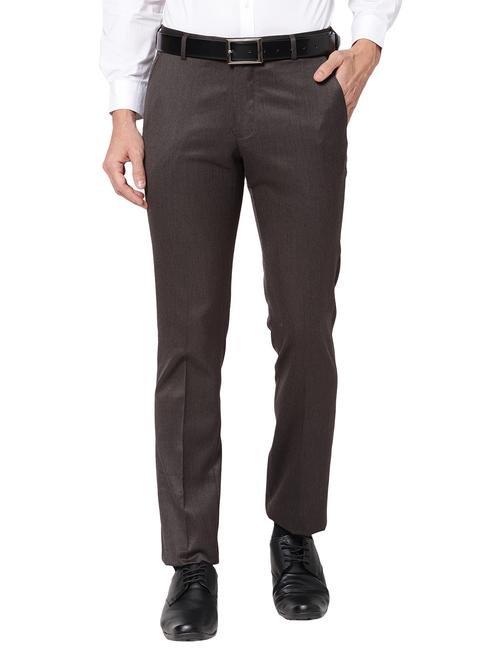 brown solid flat front casual trouser - 18119194 - Very Small Image - 1