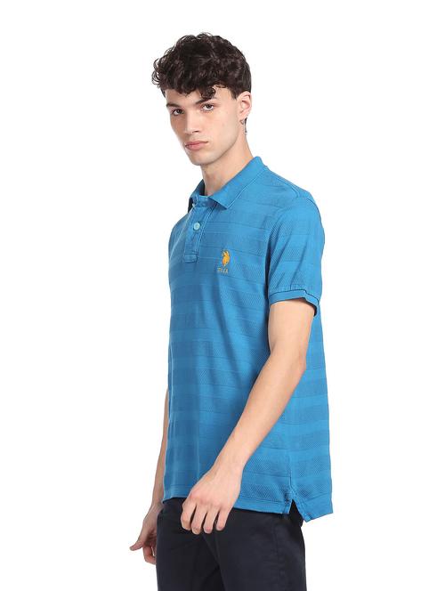 blue self-design polo t-shirt - 18119263 - Very Small Image - 1