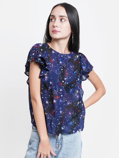 women's straight round neck top - 18120358 - Very Small Image - 1