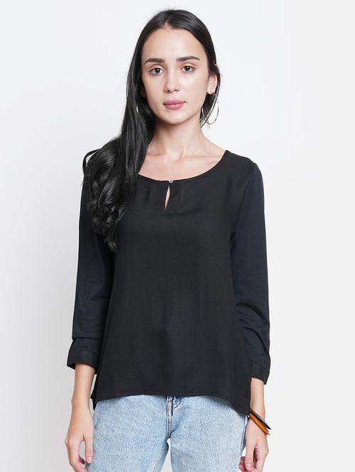 women's straight key hole neck top - 18120367 - Very Small Image - 1