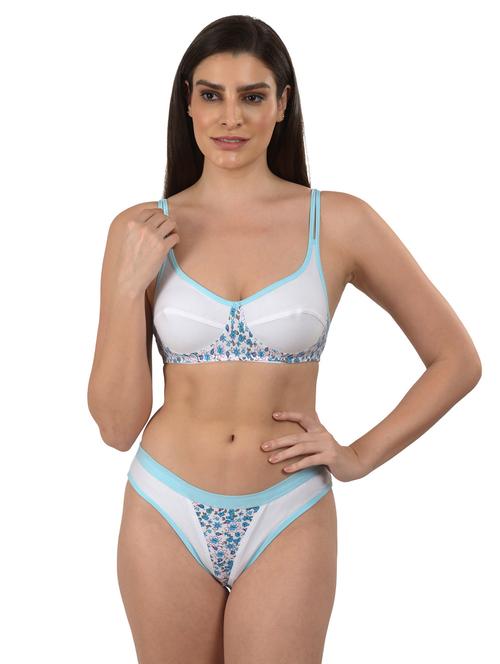 Blue Printed Bras And Panty Set - 18138497 - Very Small Image - 1