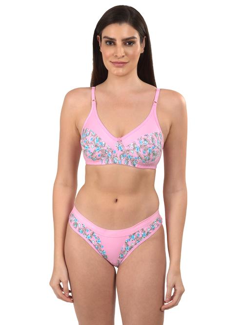 pink cotton bras and panty set - 18138503 - Very Small Image - 1