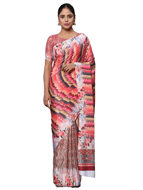 red printed saree with blouse - 18139816 - Very Small Image - 1