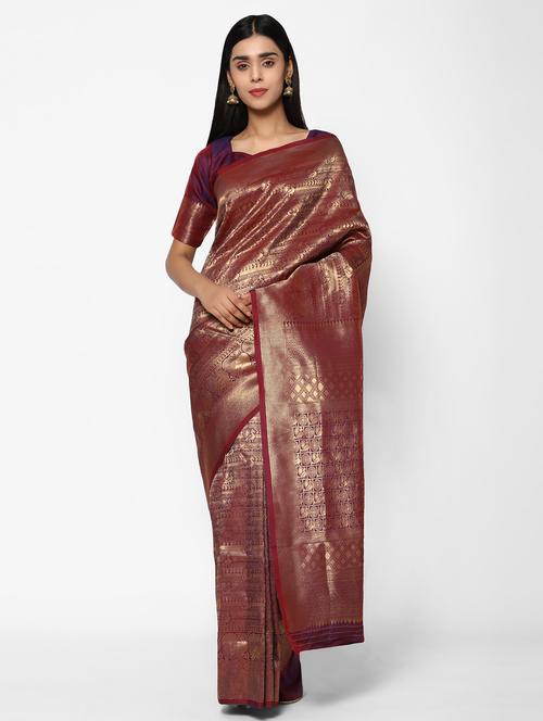 purple silk blend banarasi saree with blouse - 18140691 - Very Small Image - 1