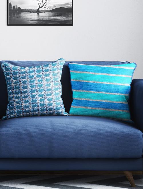 bianca tweed handloom luxury cushion cover with rich-texture [zipper closing on back] -2pc 16 x16 set - 18140820 - Very Small Image - 1