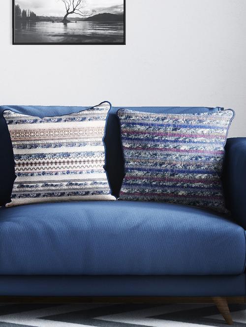 bianca tweed handloom luxury cushion cover with rich-texture [zipper closing on back] -2pc 16 x16 set - 18140839 - Very Small Image - 1