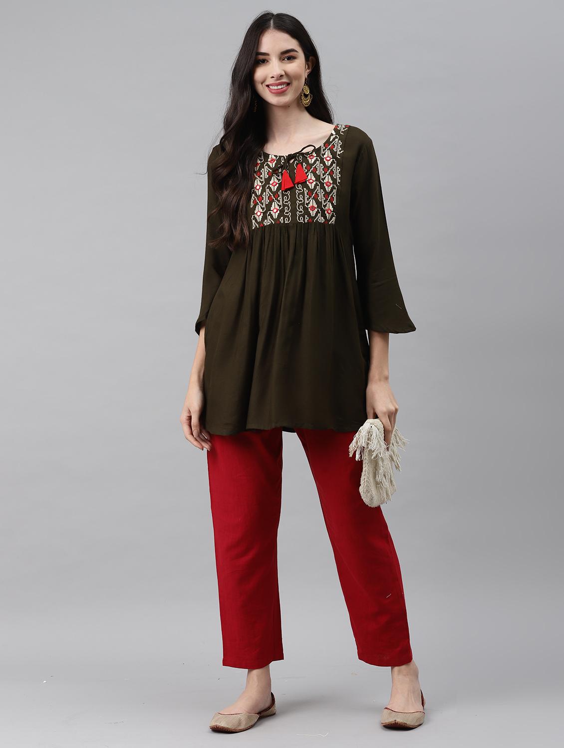 embroidered a-line kurti - 18141212 - Zoom Image - 3