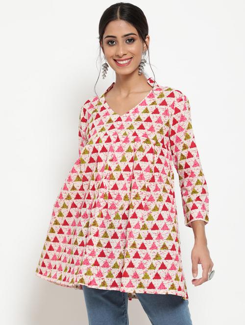 multi colored printed three quarter sleeve tunic - 18141578 - Very Small Image - 1