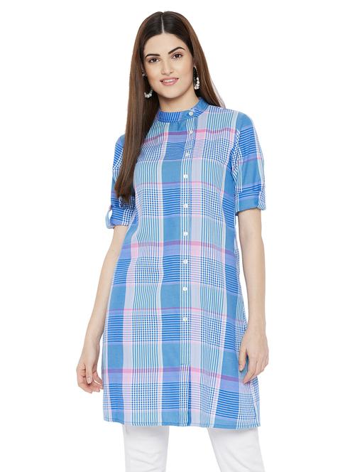 mandarin neck checked a-line tunic - 18141670 - Very Small Image - 1