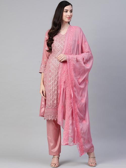 pink unstitched suit set - 18142609 - Very Small Image - 1