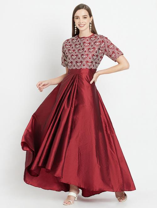 maroon solid fit & flare ethnic dress - 18143634 - Very Small Image - 1